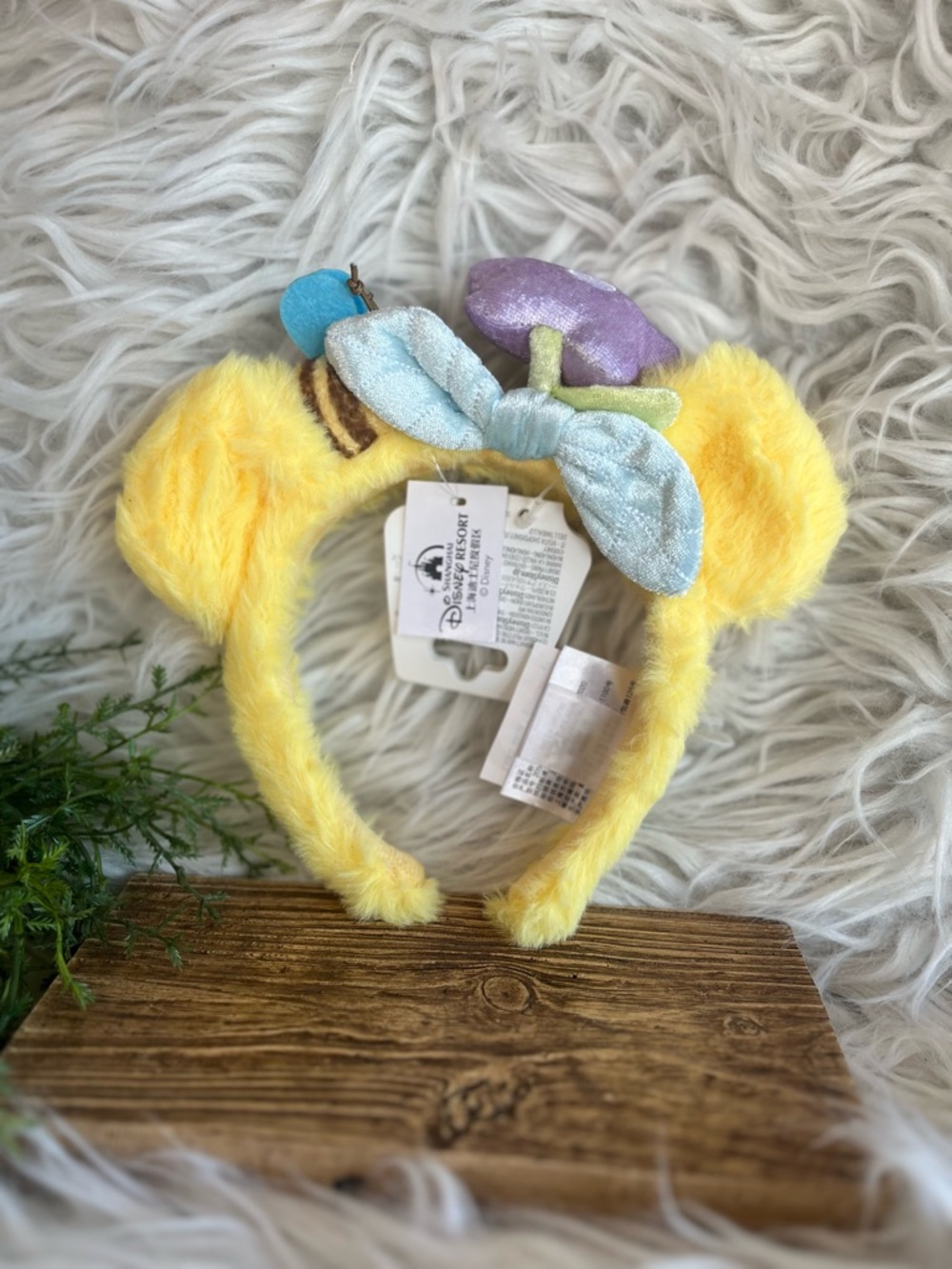 Disney Yellow Plush Ear Headband with Light Blue Bow and Purple Accent